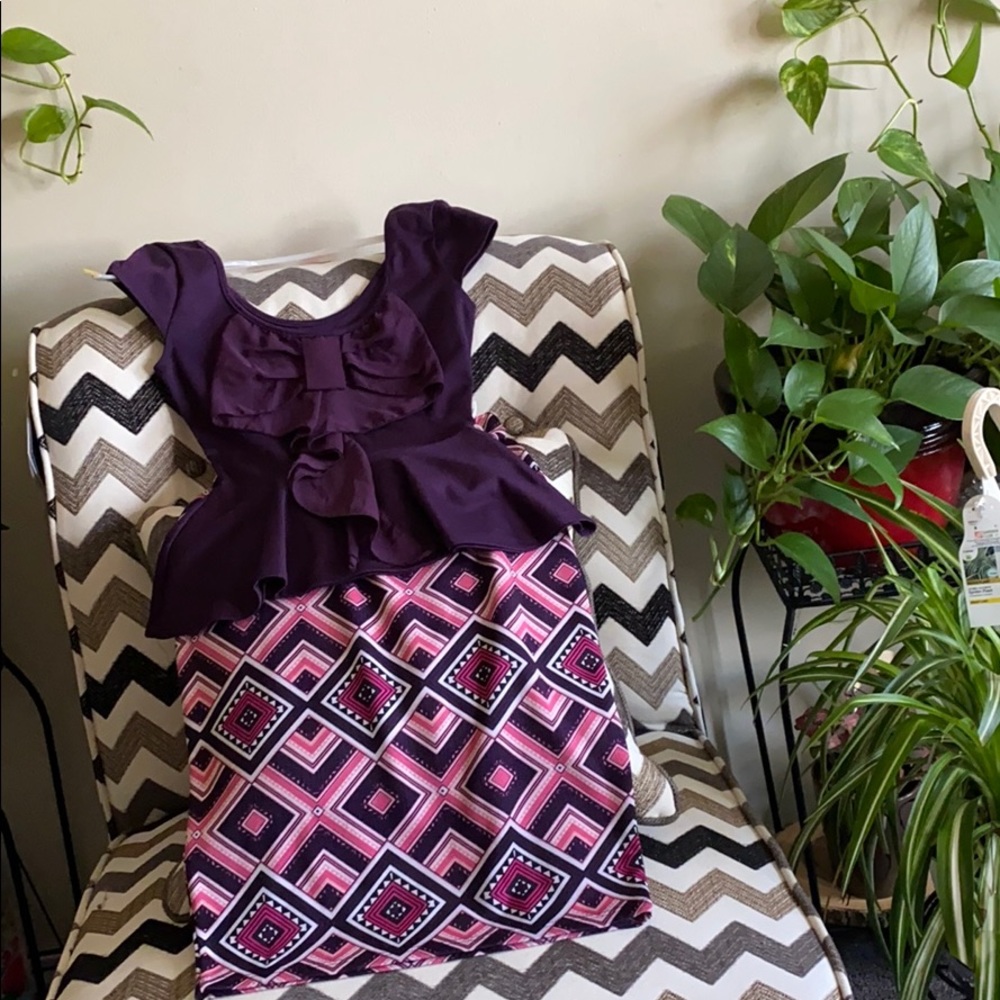 Purple shirt W/ Purple & Pink printed Skirt